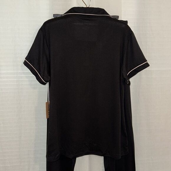 BORN Black White Button DownβNotched Collar Short Sleeve Long Pants Pajama Set - Picture 4 of 12